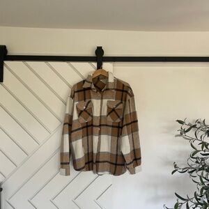 Amazon Women's Plaid Jacket - Brown and White
